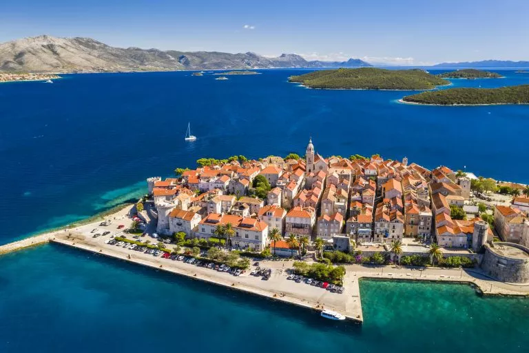 Aerial view korcula old town korcula island croatia